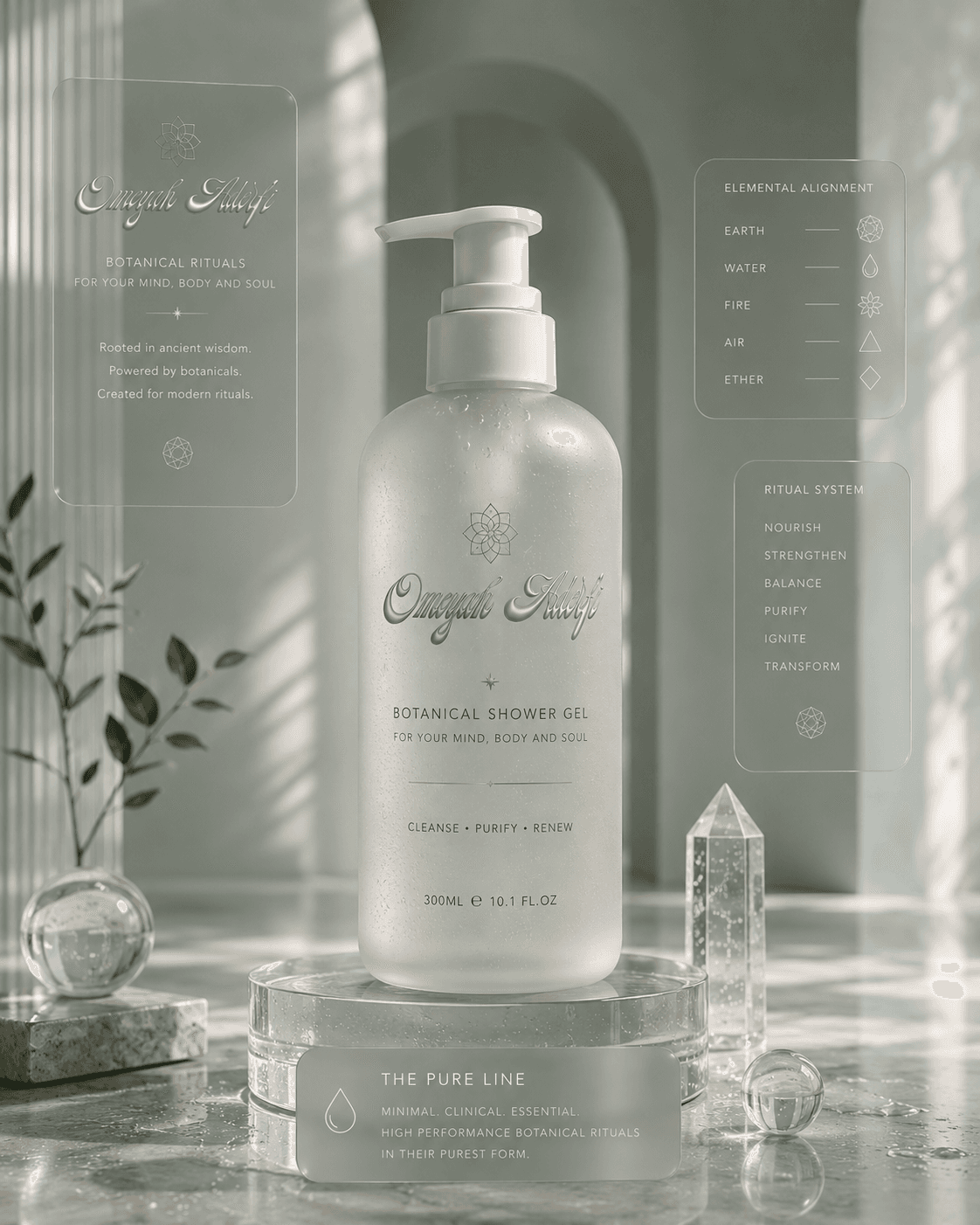 Omeyah Aderfi — botanical shower gel, The Pure Line