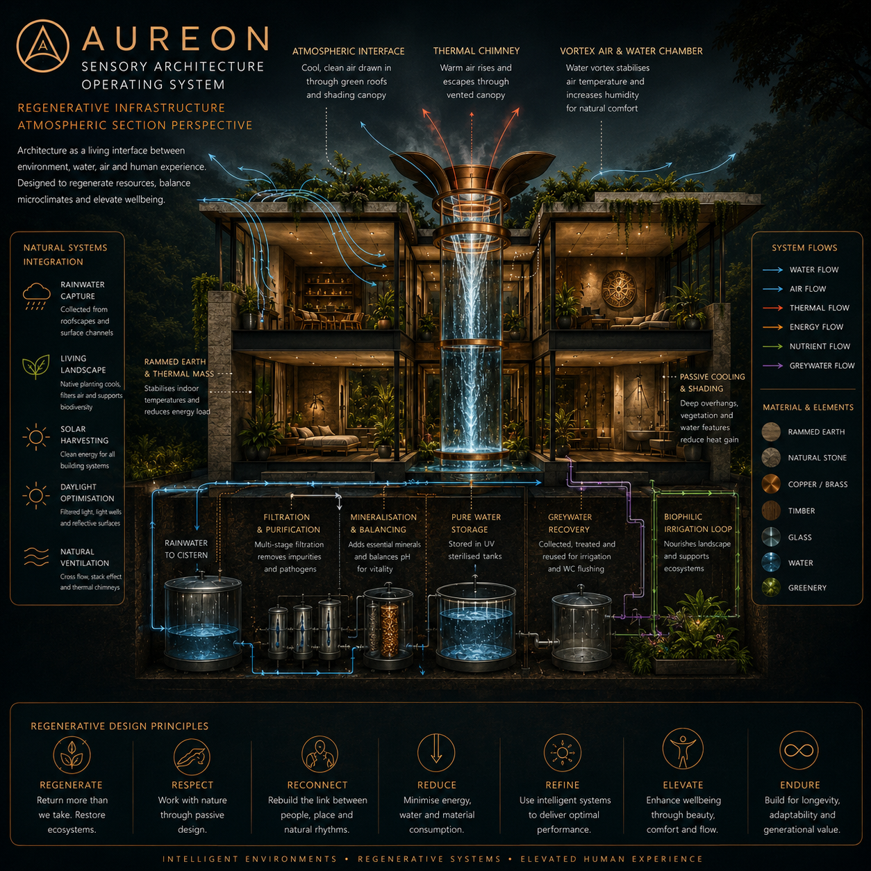 AUREON Regenerative Infrastructure — Atmospheric Section Perspective